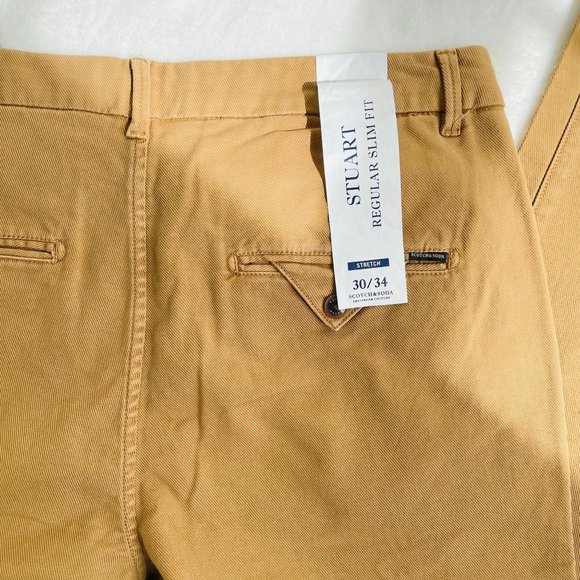 Scotch And Soda Mens Chino Pants 30x34 Stuart Regular Slim Fit Brown Stretch New - Picture 6 of 9